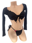 BLACK MERRILL TOP & THONG SET W/BOWS