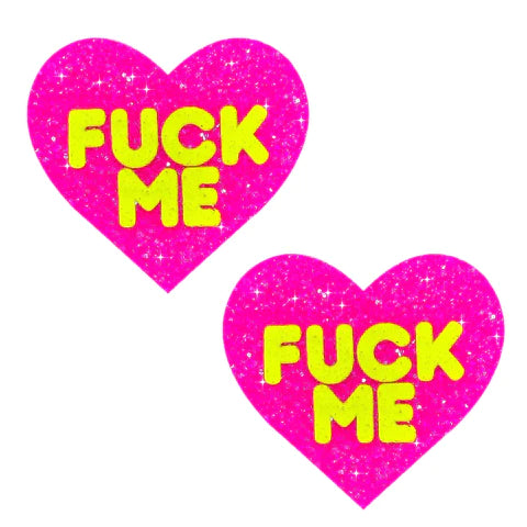 F*ck Me Blacklight Neon Super Sparkle Watermelon Pink Glitter Nipple Cover Pasties