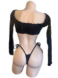 BLACK MERRILL TOP & THONG SET W/BOWS