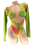 GREEN FLORAL MESH 2PC ROMPER