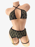 CHAINED GOLDEN LATTICE 3PC TIE GARTER SET