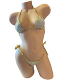 DW OS OPAQUE SEQUINS CHAINED BIKINI TOP & TIE THONG 2PC