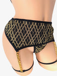 CHAINED GOLDEN LATTICE 3PC TIE GARTER SET