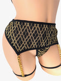 CHAINED GOLDEN LATTICE 3PC TIE GARTER SET
