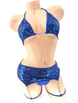 BLUE SEQUINS CHAINED SKIRT SET