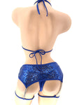 BLUE SEQUINS CHAINED SKIRT SET