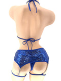 BLUE SEQUINS CHAINED SKIRT SET