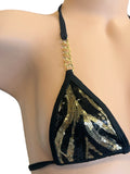 CHAINED BLACK & GOLD SEQUINS G STRING 2PC