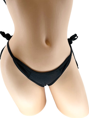 MIAMI BLACK SIDE TIE BIKINI BOTTOMS WITH MESH CUT OUT
