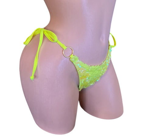 NEON YELLOW FLIP SEQUINS TIE SIDE BOTTOM W/ GOLD RING