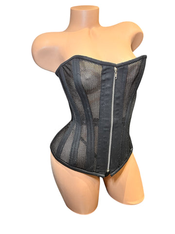 BLACK MESH CORSET W/ WIRE BONING LACE BACK