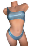 BLUE SHIMMER ONE SLEEVE ONE PIECE