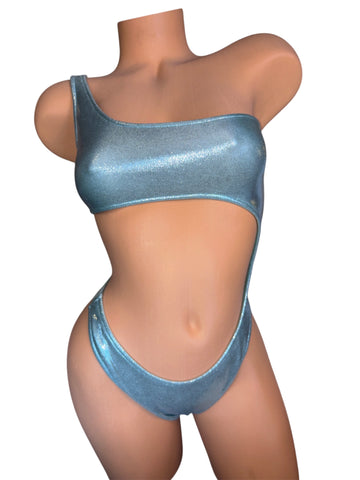 BLUE SHIMMER ONE SLEEVE ONE PIECE