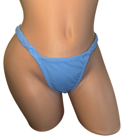 BLUE PERI BRAIDED THONG BIKINI BOTTOM