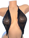 BLACK MESH FRINGE THONG SLING SHOT