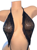BLACK MESH FRINGE THONG SLING SHOT