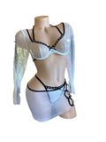 2PC BLACK & WHITE MESH LINGERIE SET