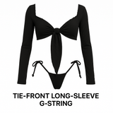 BLACK MERRILL TOP & THONG SET W/BOWS