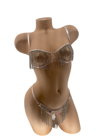 CHAMPAGNE BLING BRA AND PANTY SET 2PC