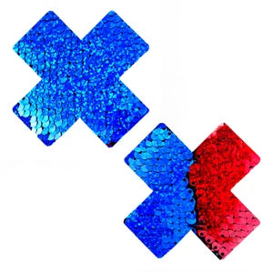 American Spirit Blue and Red Flip Sequin X Factor Nipple Cover Pasties