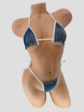 DENIM SCRUNCH UP TOP & TIE G STRING 2PC