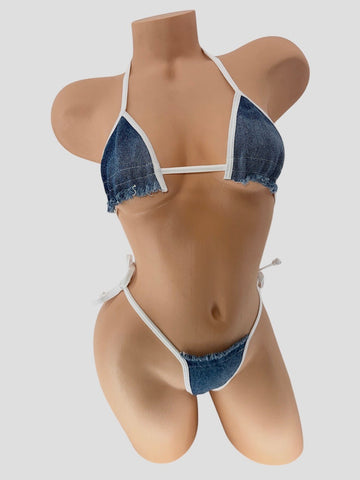 DENIM SCRUNCH UP TOP & TIE G STRING 2PC
