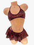BURGUNDY SEQUINS HI-LOW 3PC SKIRT SET