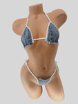 DENIM SCRUNCH UP TOP & TIE G STRING 2PC