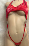 RHINO CHARMED RED LATEX MICRO HALTER THONG ONE PIECE