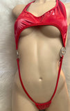 RHINO CHARMED RED LATEX MICRO HALTER THONG ONE PIECE