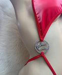 RHINO CHARMED RED LATEX MICRO HALTER THONG ONE PIECE