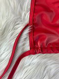 RHINO CHARMED RED LATEX MICRO HALTER THONG ONE PIECE