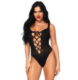 OPAQUE LACE UP THONG TEDDY